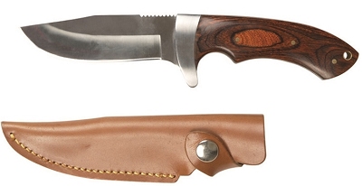 Hunting Knife met lederen schede en houten grip