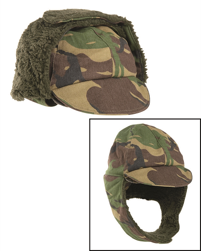 Winter pet met oorwarmers camouflage NL of groen